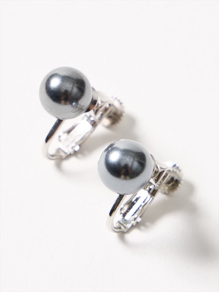 貝パールイヤリング|グレー