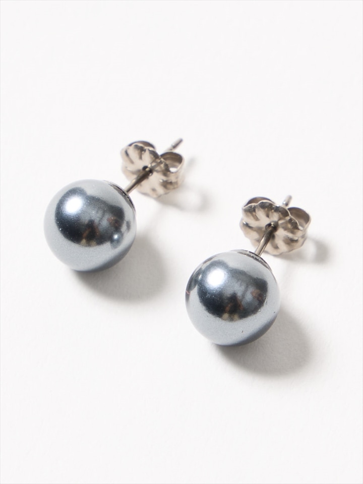 貝パール一粒ピアス|グレー