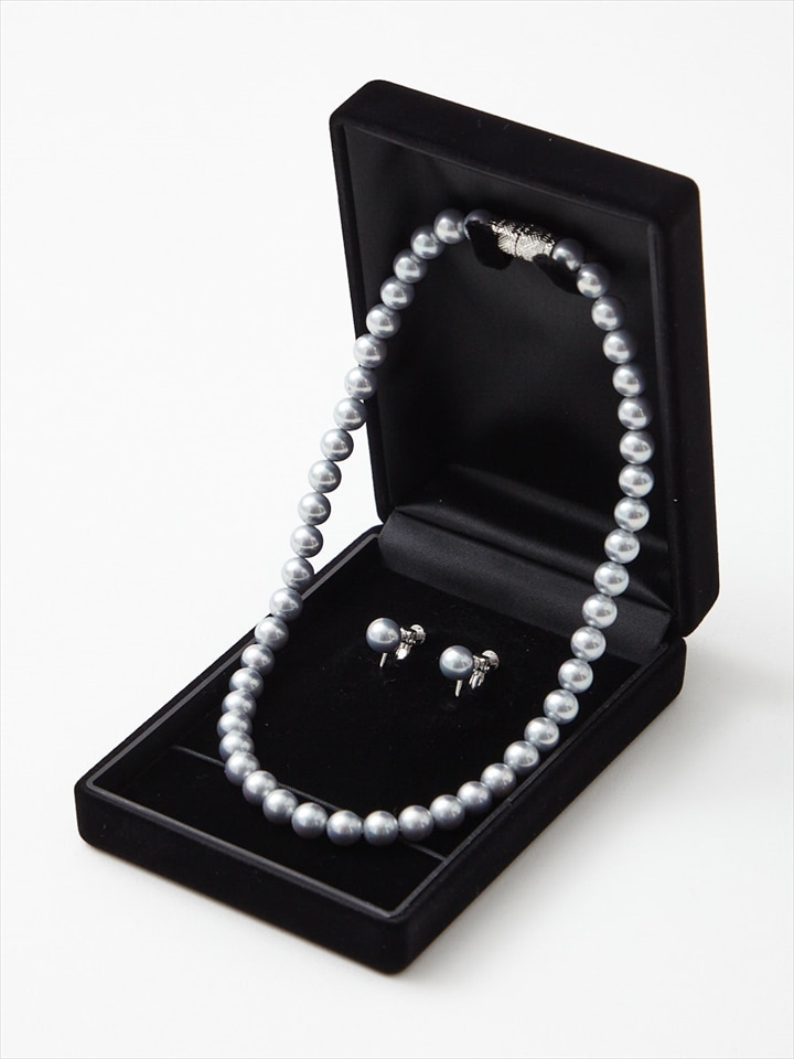 【喪服・礼服用】純正国産貝パールネックレスセット|グレー