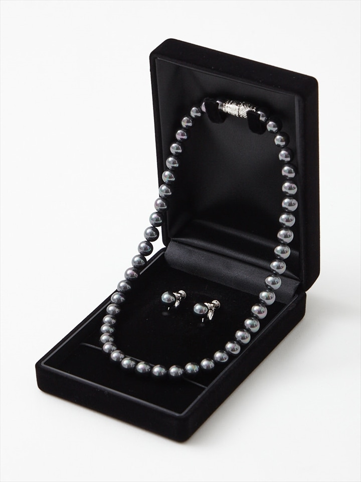 【喪服・礼服用】純正国産貝パールネックレスセット|ブラック