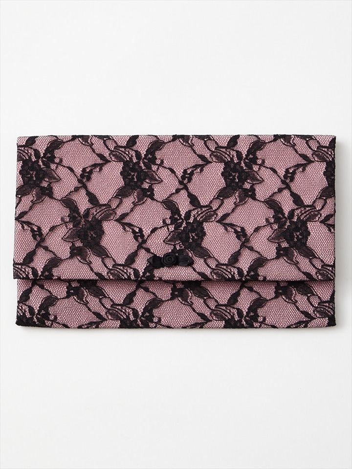 【喪服・礼服用】黒レース袱紗|ピンク