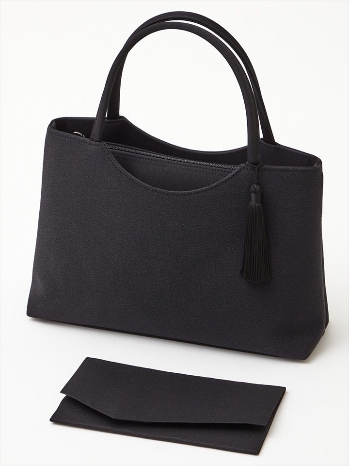 【喪服・礼服用】アオリ手提げ2点セット（バッグ・袱紗セット）|ブラック