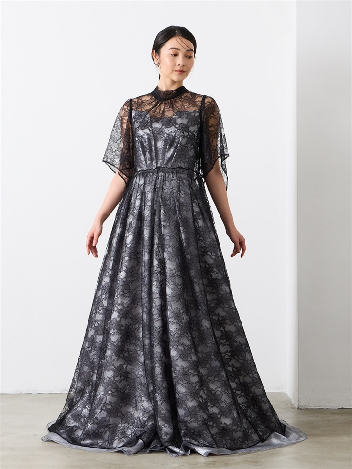 2WAYロングレースジレ|ブラック