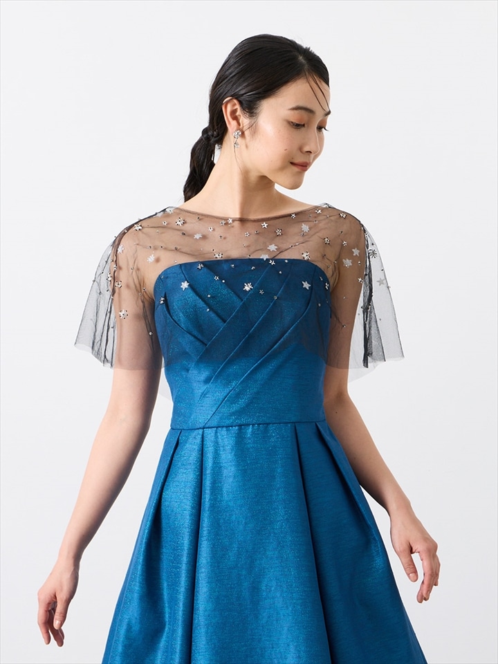 ビーズ刺繍チュールケープ|ブラック