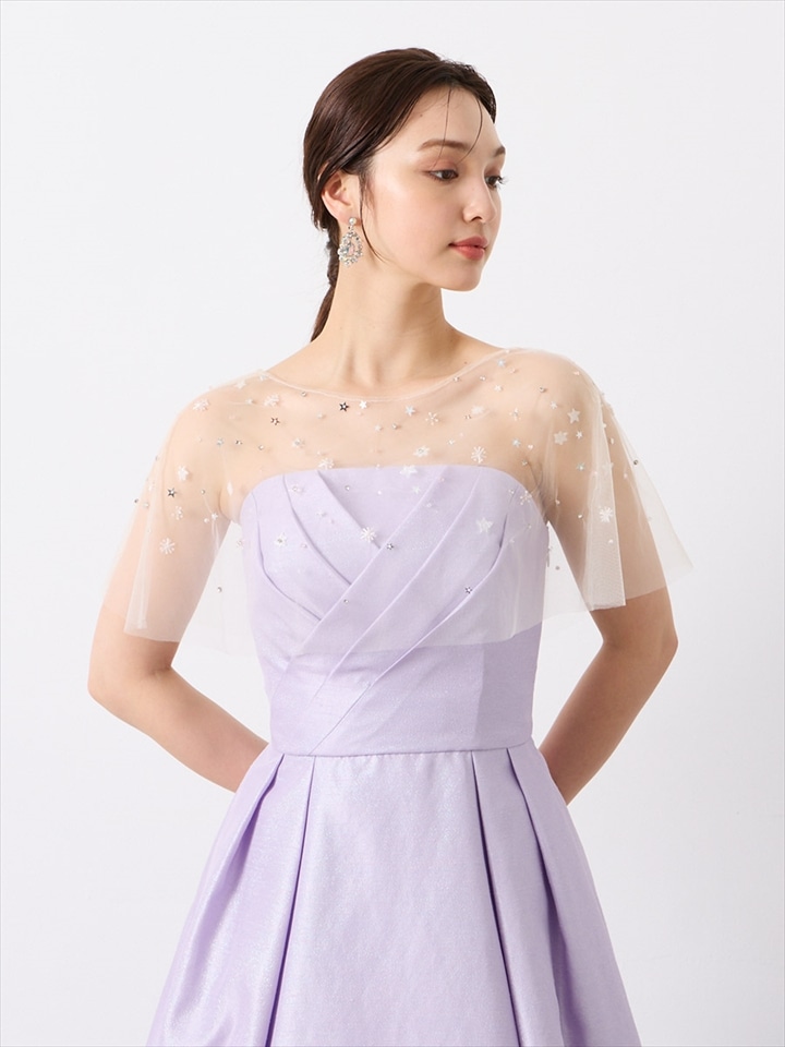 ビーズ刺繍チュールケープ|ベージュ