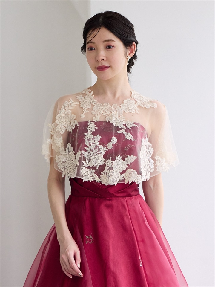 レーススパンコール刺繍ケープ|ベージュ