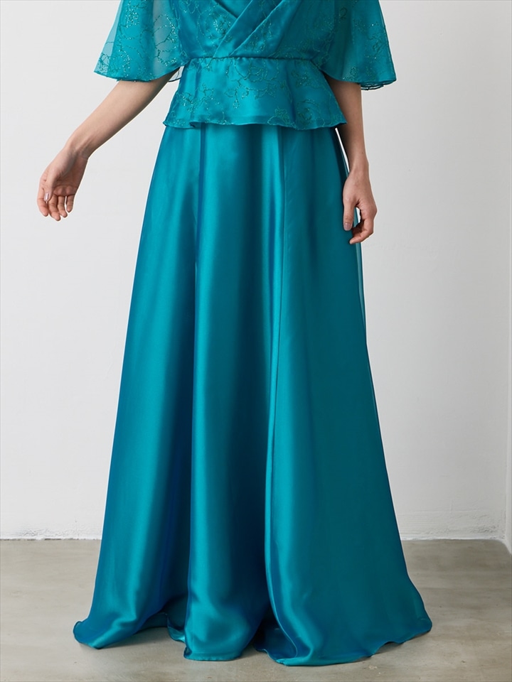 シャンブレーシフォンジーAラインスカート|ターコイズ