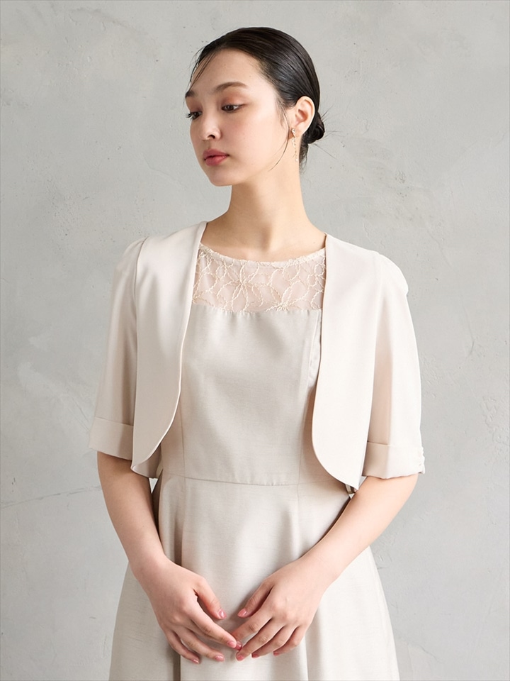 ノーカラー五分袖ボレロ|ベージュ