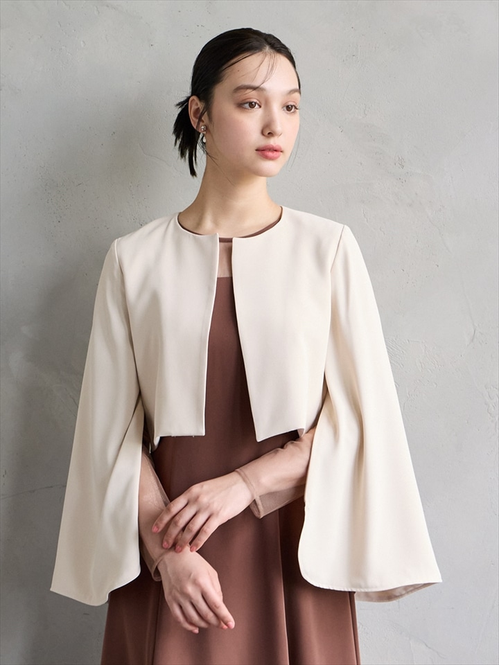 袖ファスナーフレアスリーブジャケット|ベージュ