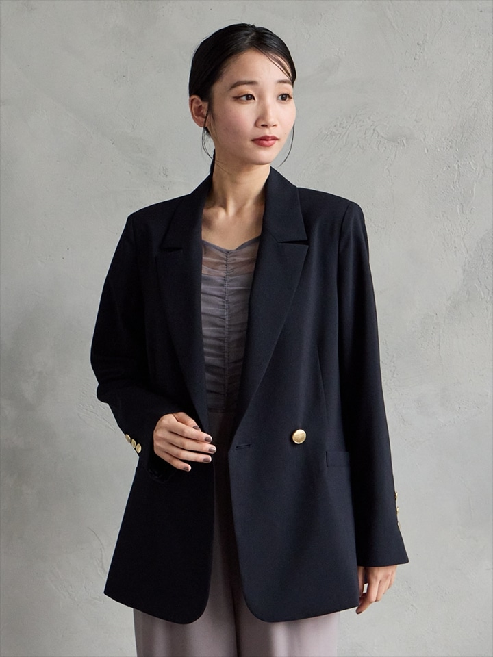 ゴールドボタンダブルテーラードジャケット|ネイビー