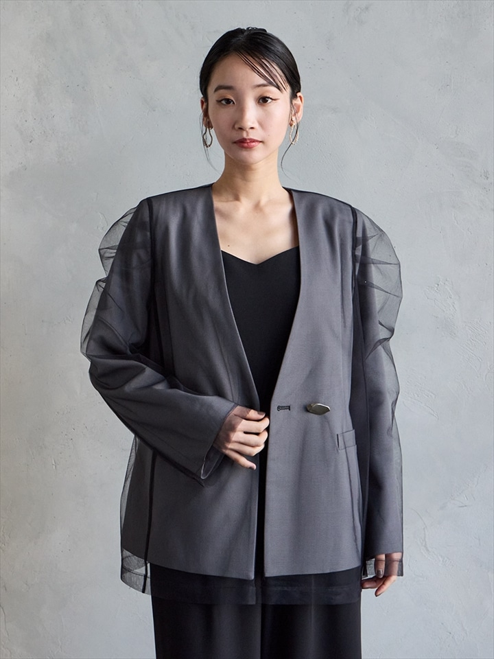 チュールレイヤードジャケット|チャコールグレー