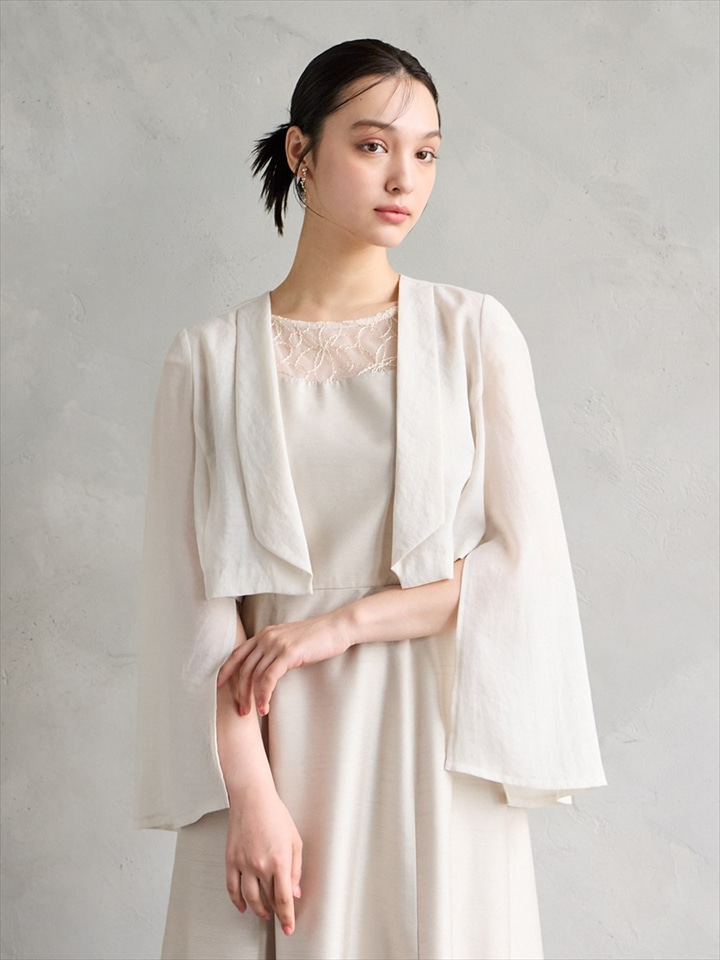 ショールカラースリットスリーブ オケージョンシアージャケット|ベージュ