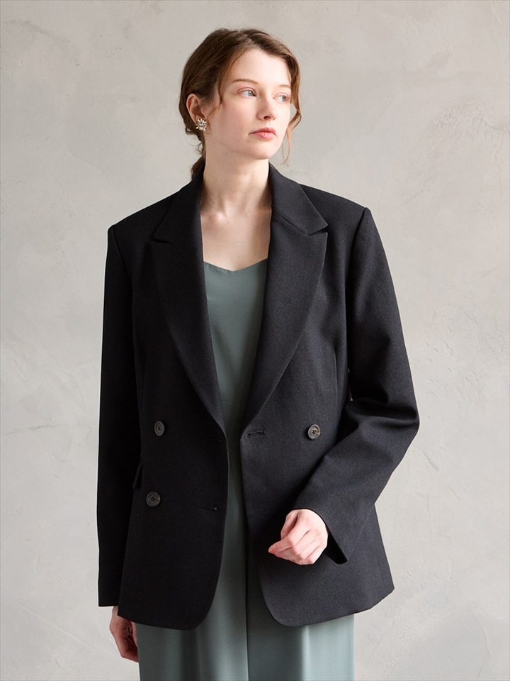 ツムギート®ツイード調ダブルテーラードジャケット|ブラック