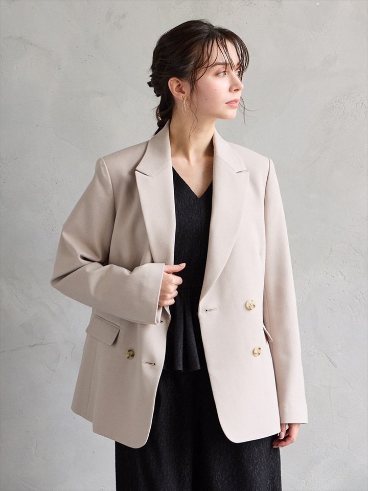 ツムギート®ツイード調ダブルテーラードジャケット|ベージュ