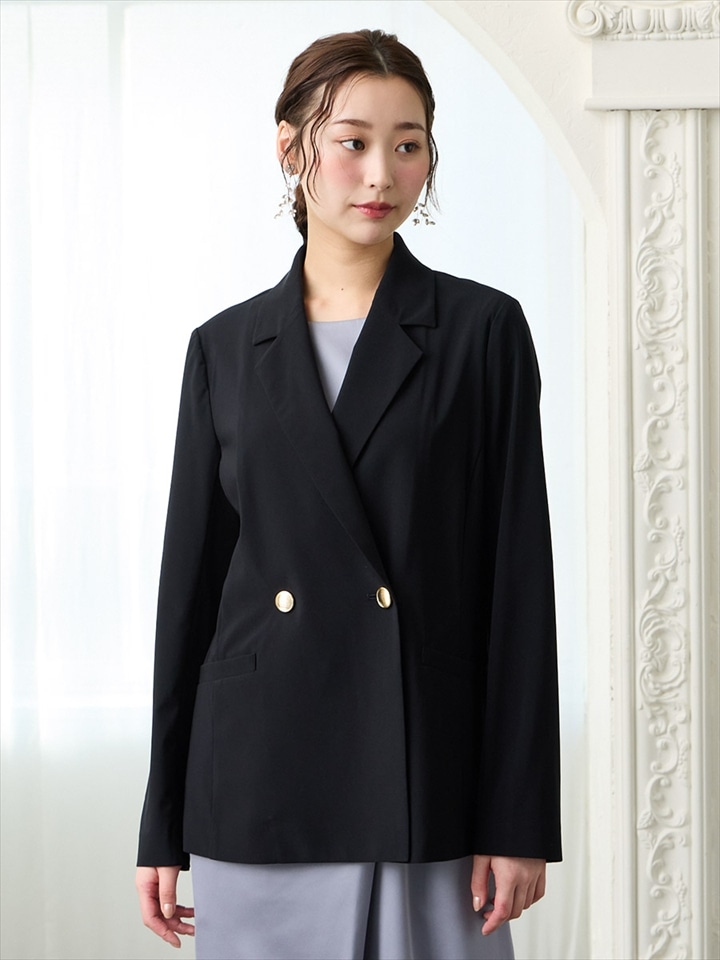 【試着キャンペーン対象】ゴールドボタントリコットダブルジャケット|ダークネイビー