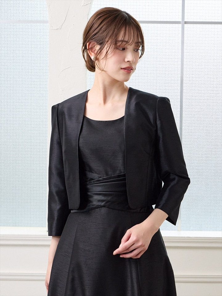 ノーカラーシャンブレーシャンタンジャケット|ブラック