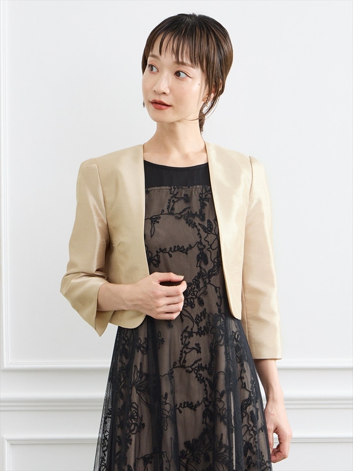 ノーカラーシャンブレーシャンタンジャケット|ベージュ