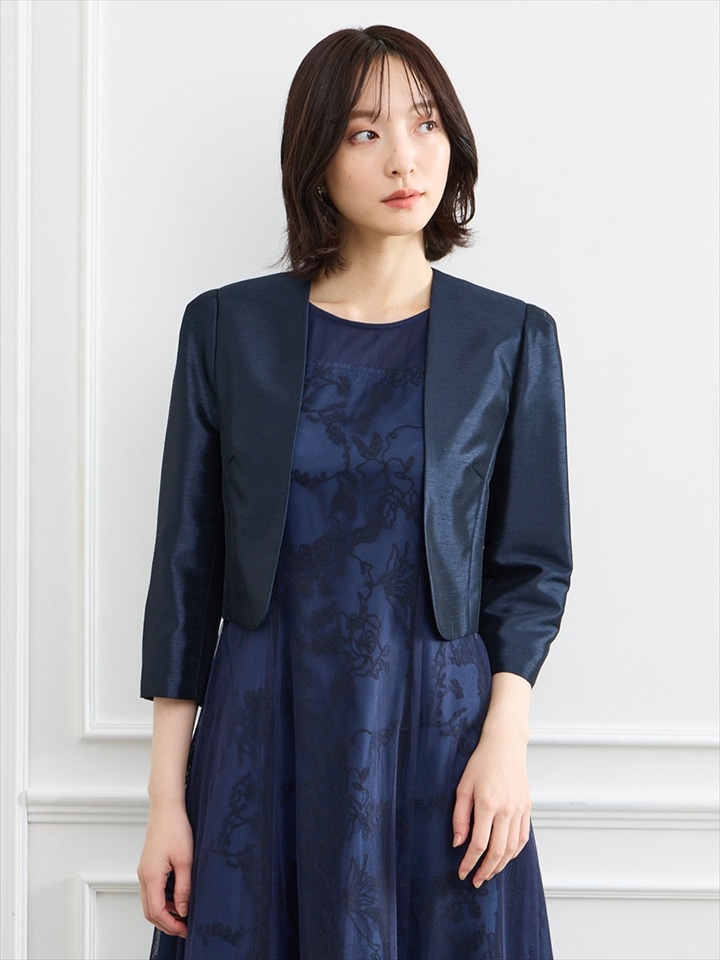 ノーカラーシャンブレーシャンタンジャケット|ネイビー