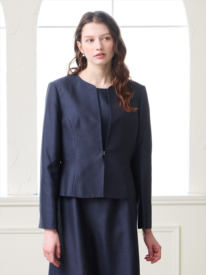 ノーカラーシャンタンジャケット|ネイビー