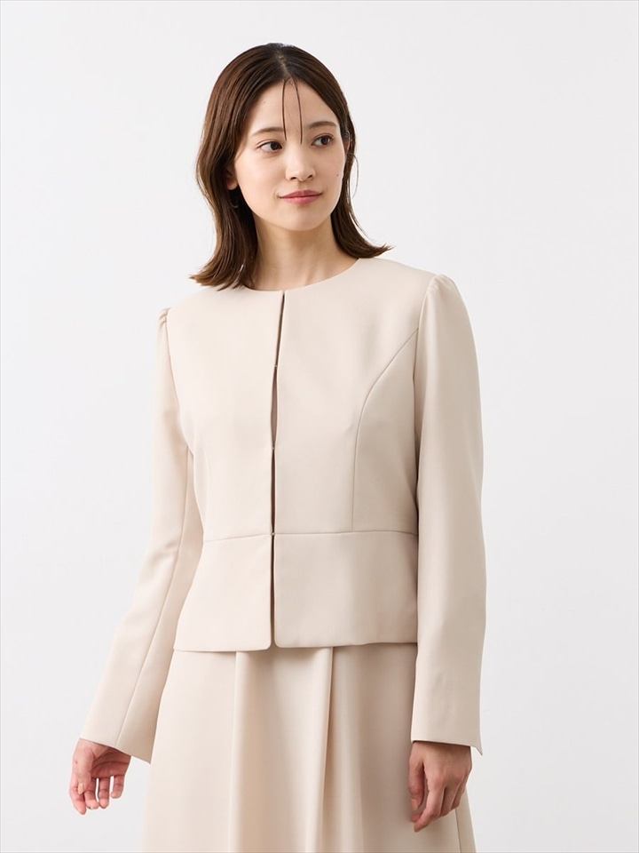 ノーカラーツイルジャケット|ベージュ
