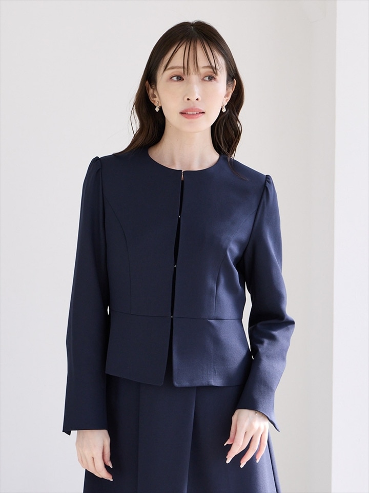 ノーカラーツイルジャケット|ネイビー