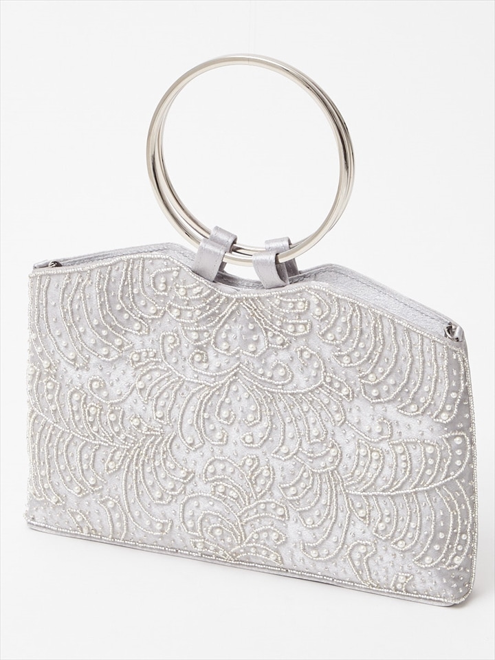 ハンドル付きビーズ刺繍バッグ|シルバー