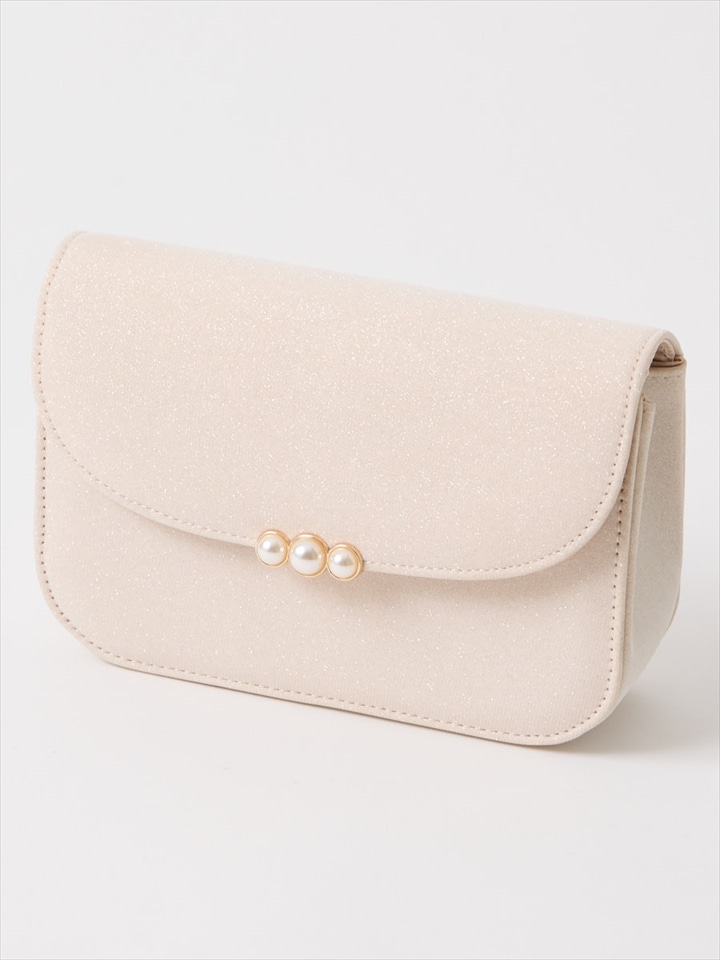 ラメ×パールモチーフフラップバッグ|ベージュ