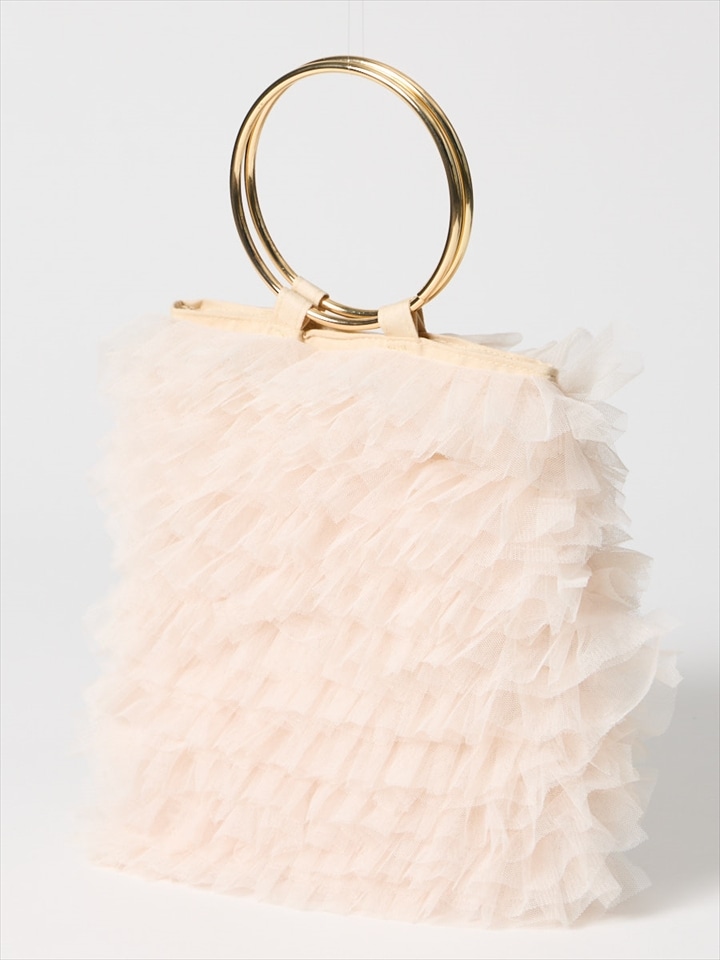 チュールフリルサークルリングバッグ|ベージュ