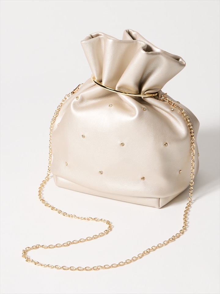 ビジュー巾着バッグ|ベージュ