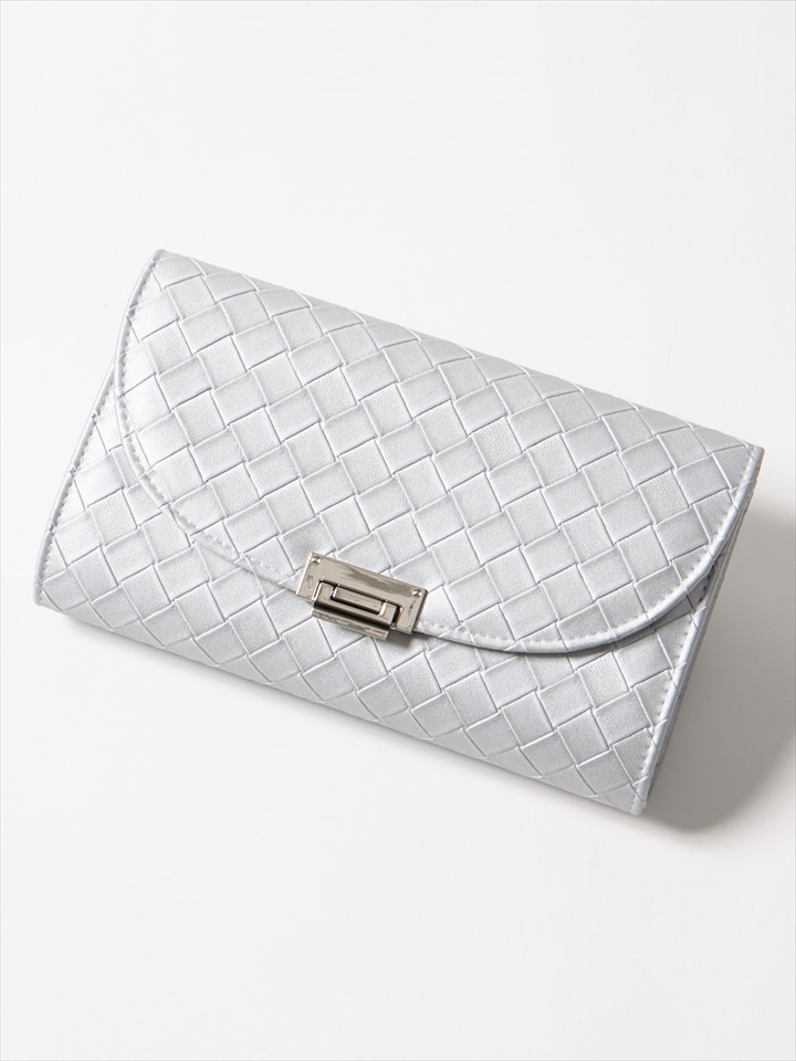 格子模様クラッチバッグ|シルバー