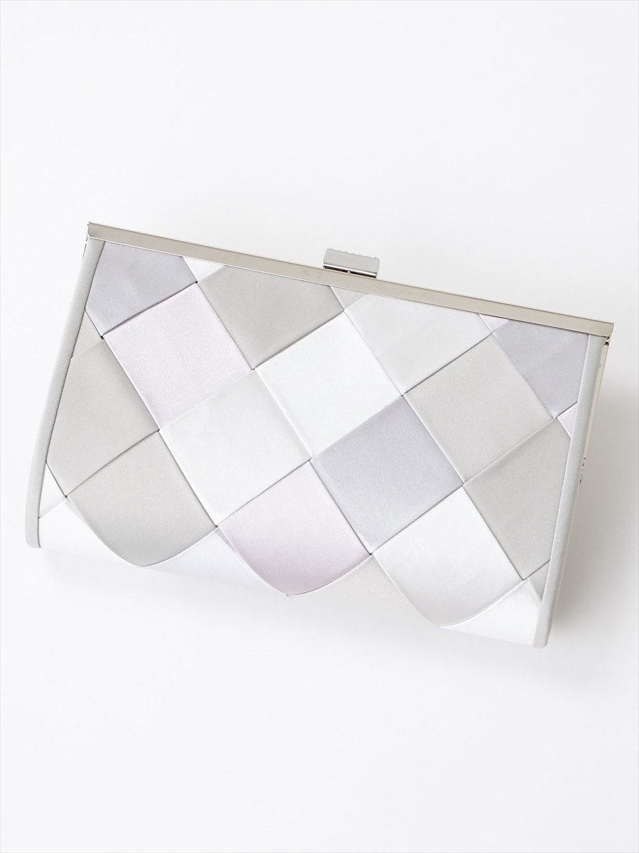 格子柄クラッチバッグ|シルバー
