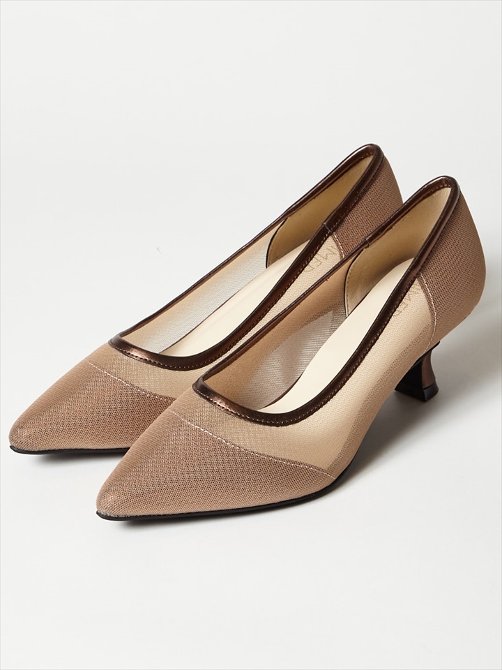 メタリック×チュールパンプス|ブロンズ