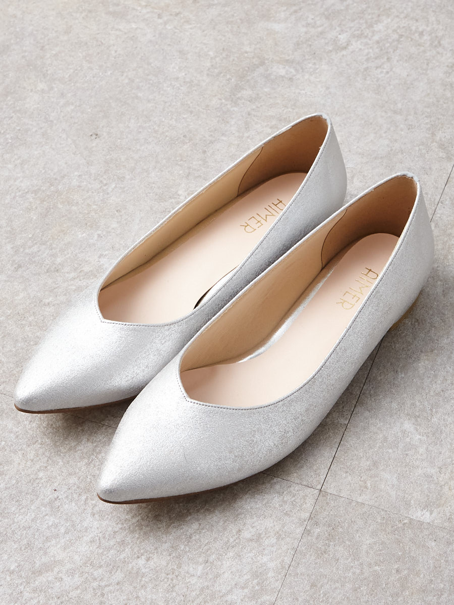 箔加工フラットパンプス|シルバー