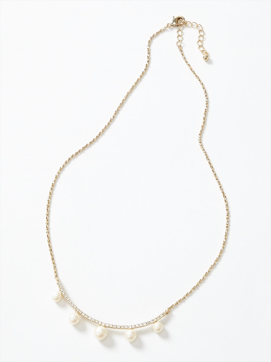 パール付プレートネックレス|ゴールド