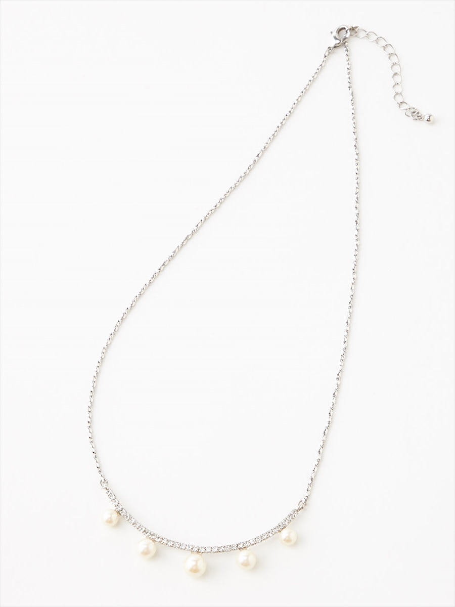 パール付プレートネックレス|シルバー