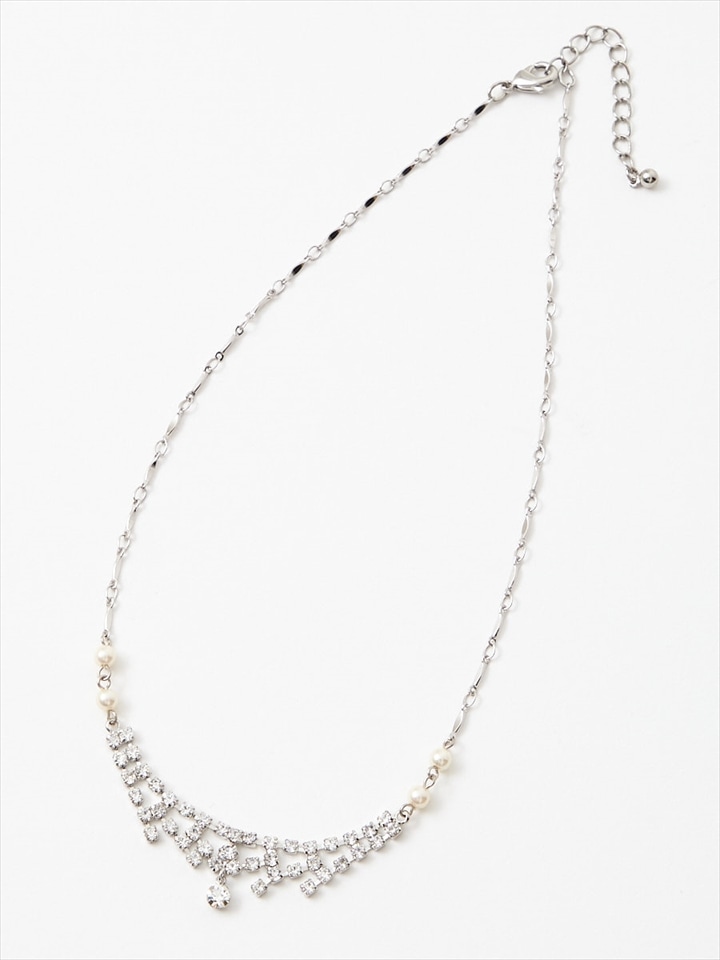 チェコガラスラインストーンネックレス|シルバー