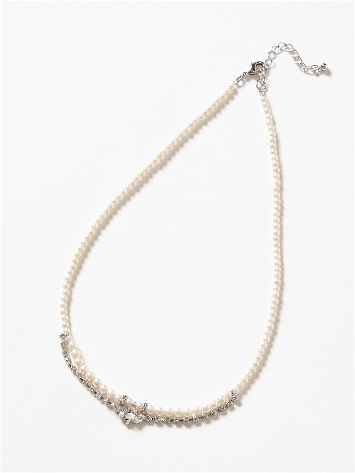 パール×ドロップストーンモチーフネックレス|シルバー