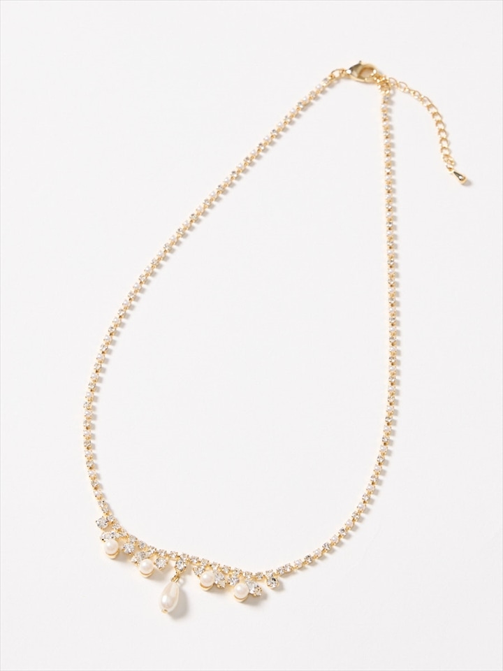 パールビジューネックレス|ゴールド