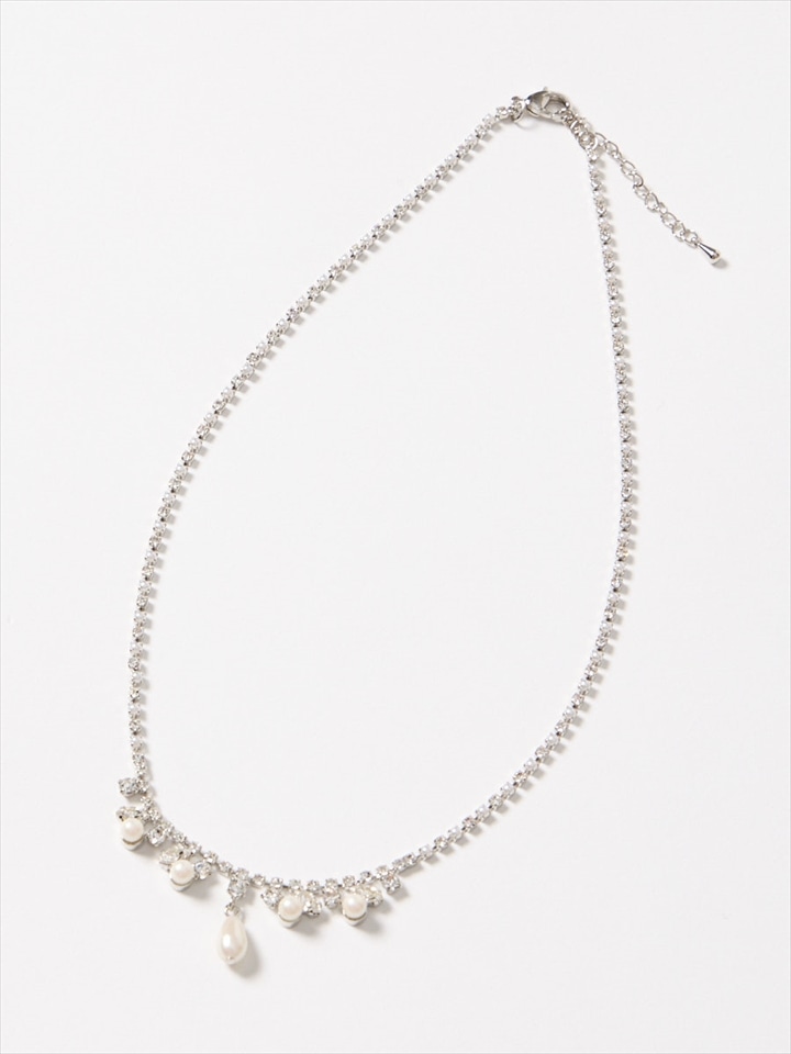 パールビジューネックレス|シルバー