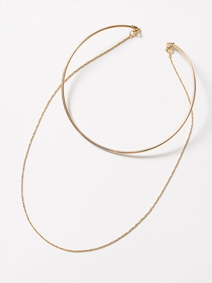 メタルチョーカー×ロングチェーン2WAYネックレス|ゴールド