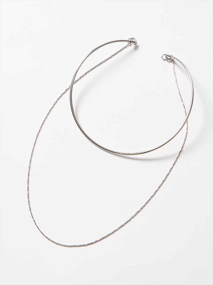 メタルチョーカー×ロングチェーン2WAYネックレス|シルバー