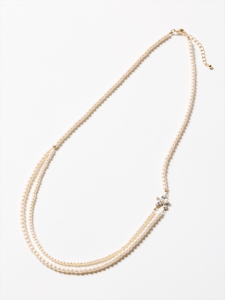 チェコガラスモチーフパールロングネックレス|ゴールド