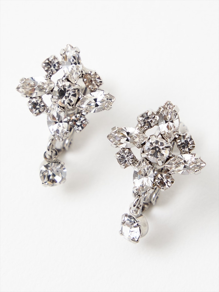 チェコガラスラインストーンイヤリング|シルバー