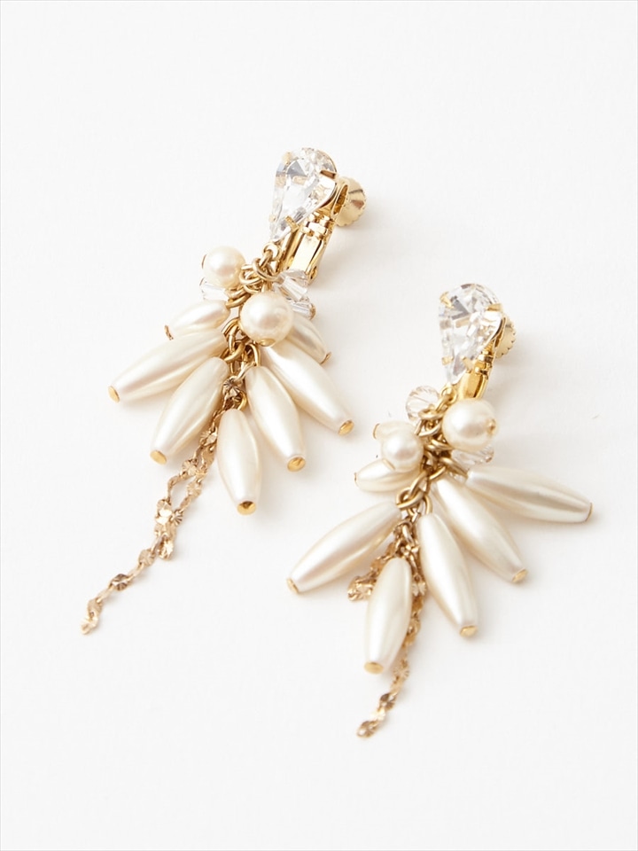 ライスパールフラワーイヤリング|ゴールド