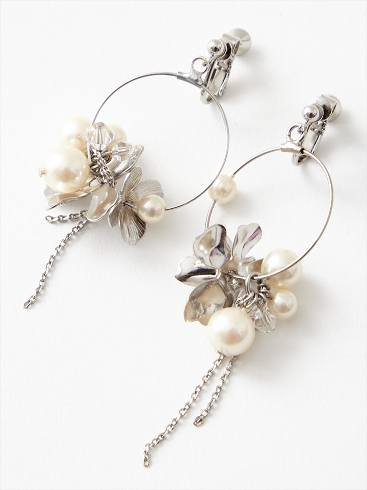 メタルフラワーイヤリング|シルバー