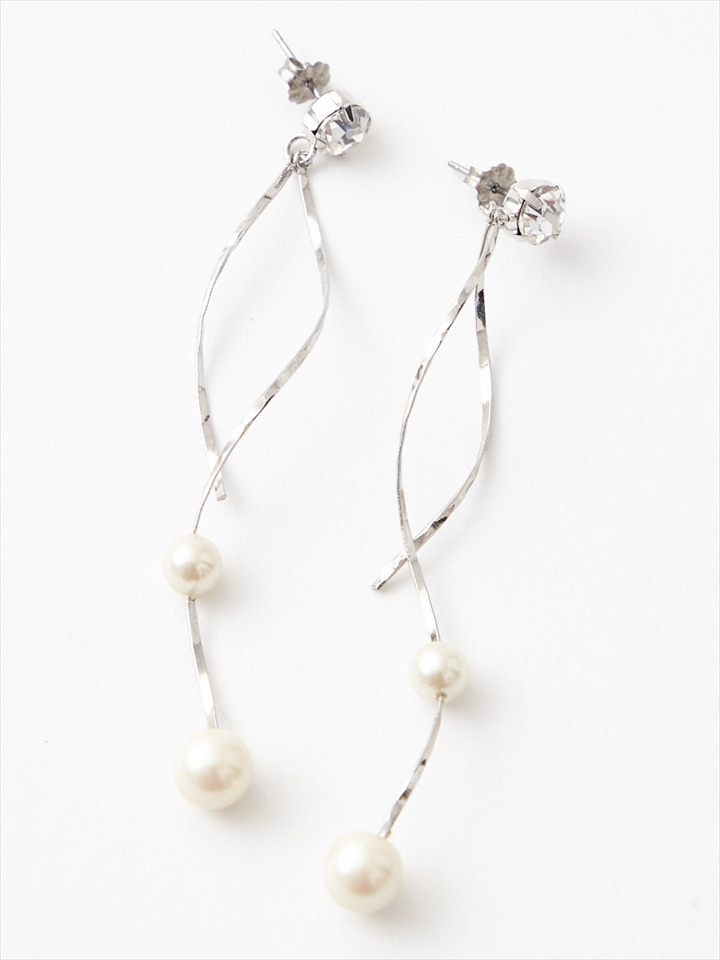パールツイストバーピアス|シルバー