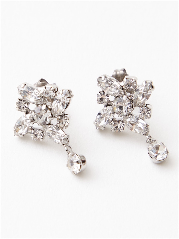 チェコガラスラインストーンピアス|シルバー