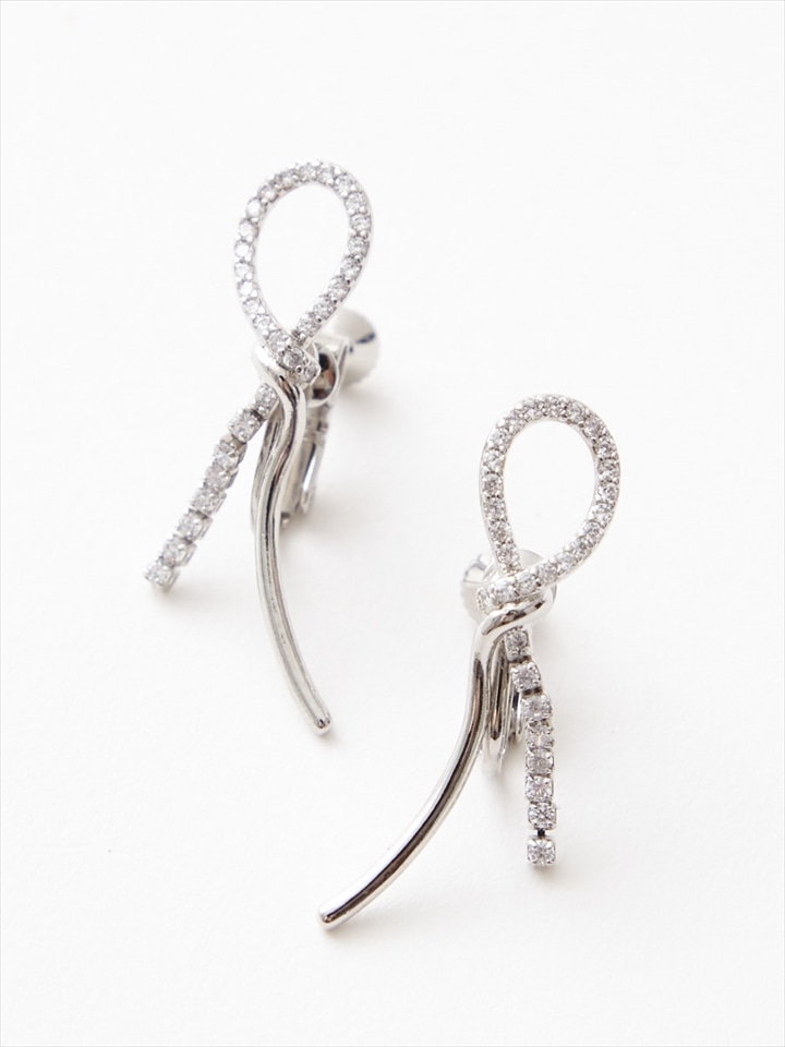 リボンモチーフイヤリング|シルバー