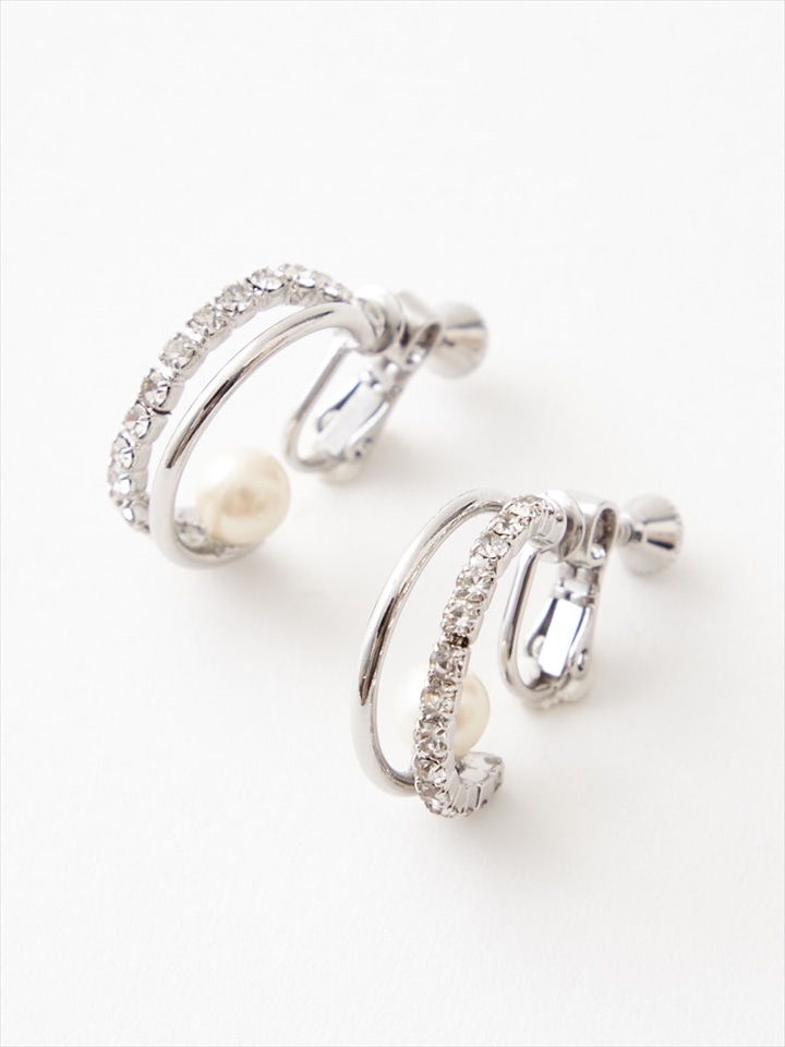 パールラウンドフープイヤリング|シルバー