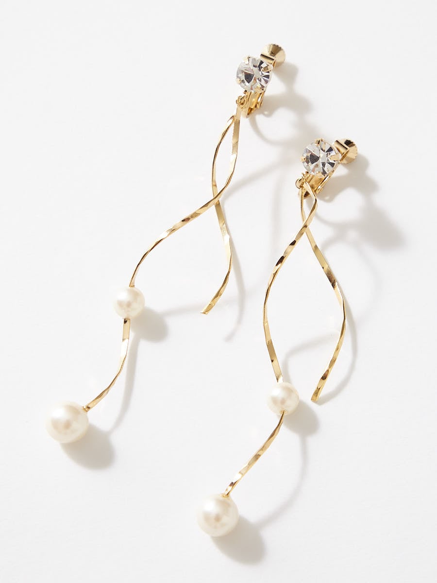 パールツイストバーイヤリング|ゴールド